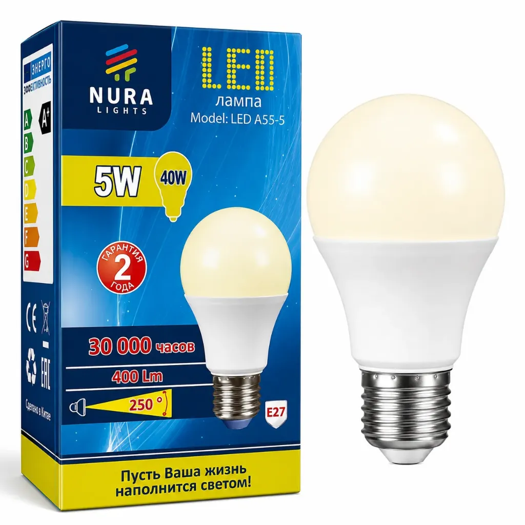 Nura LED A55 5W E27 4000K лампа