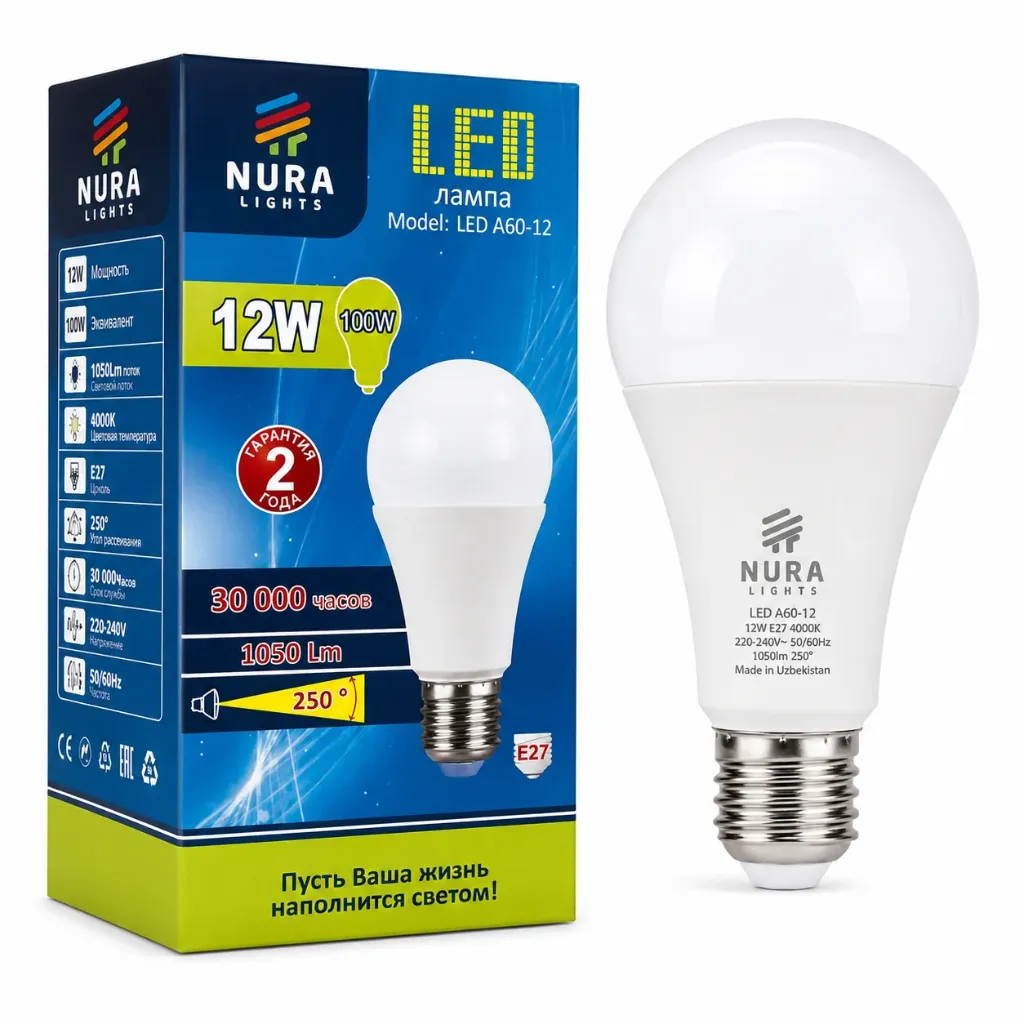 Nura LED A60 12W E27 4000K лампа