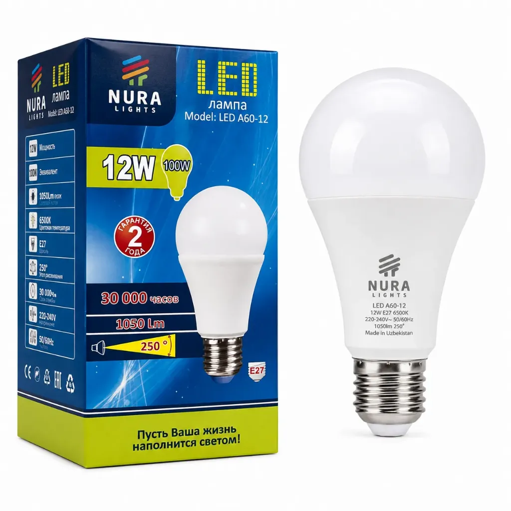 Nura LED A60 12W E27 6500K лампа