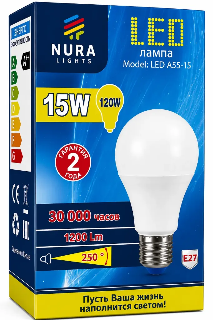 Nura LED A60 15W E27 6500K лампа