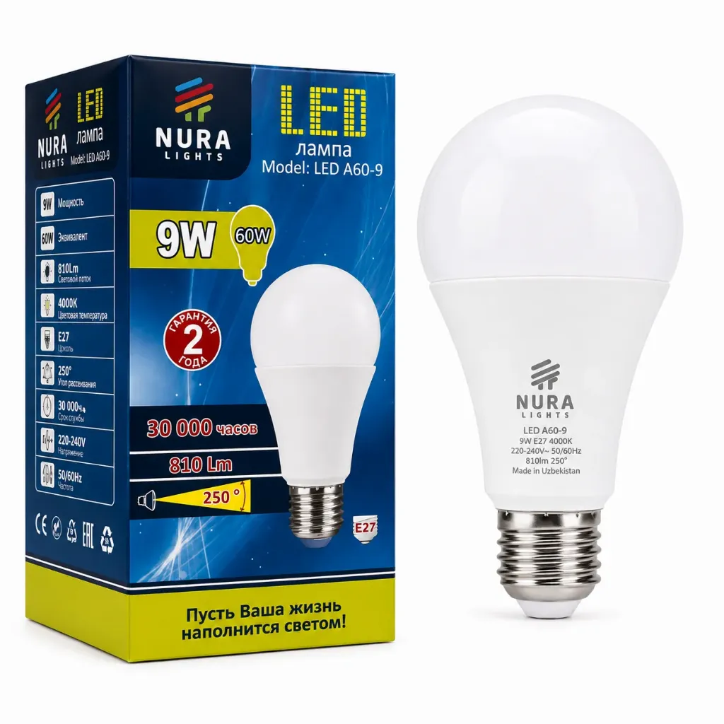 Nura LED A60 9W E27 4000K лампа
