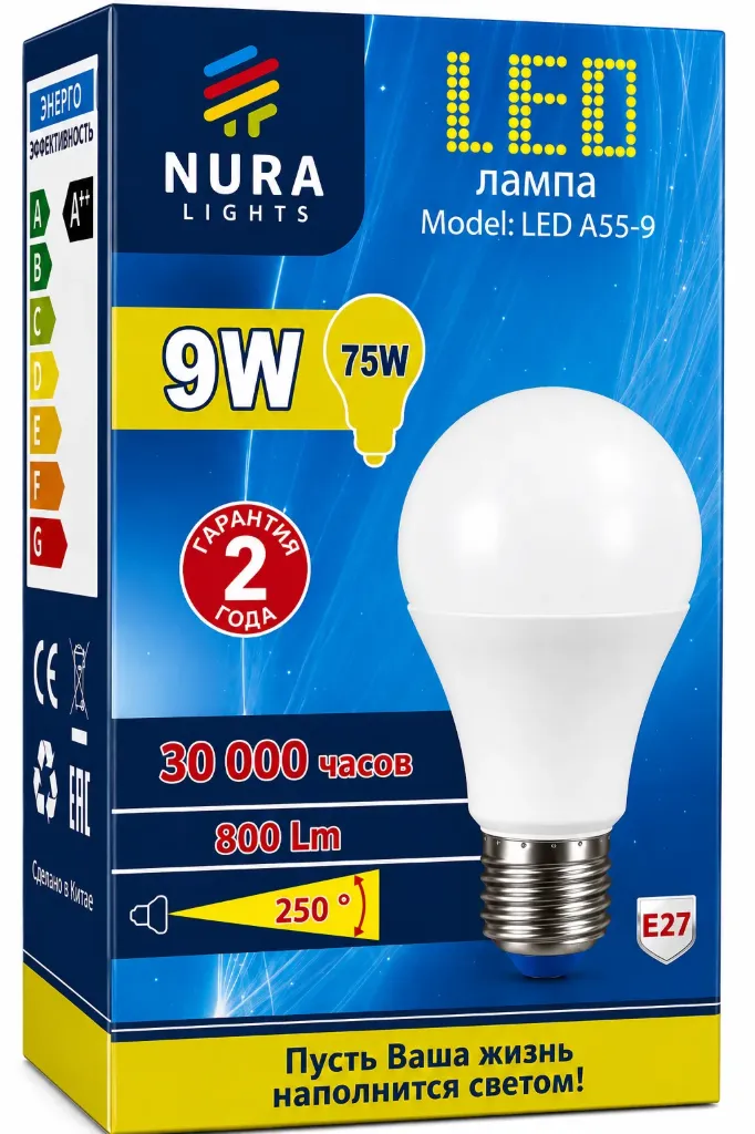 Nura LED A60 9W E27 6500K лампа
