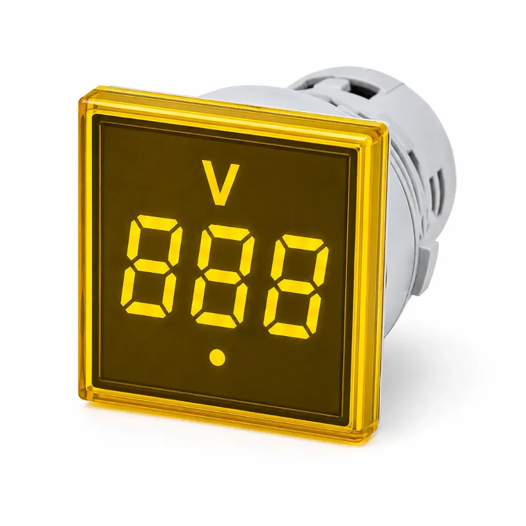Вольтметр жёлтый квадратный AD136-22VMS (Nura Electric)