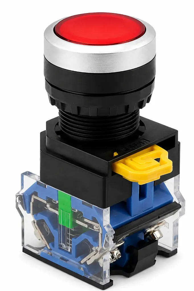 Кнопка управления красный c фиксации  LA155-B8-11TD 220v (Nura Electric)